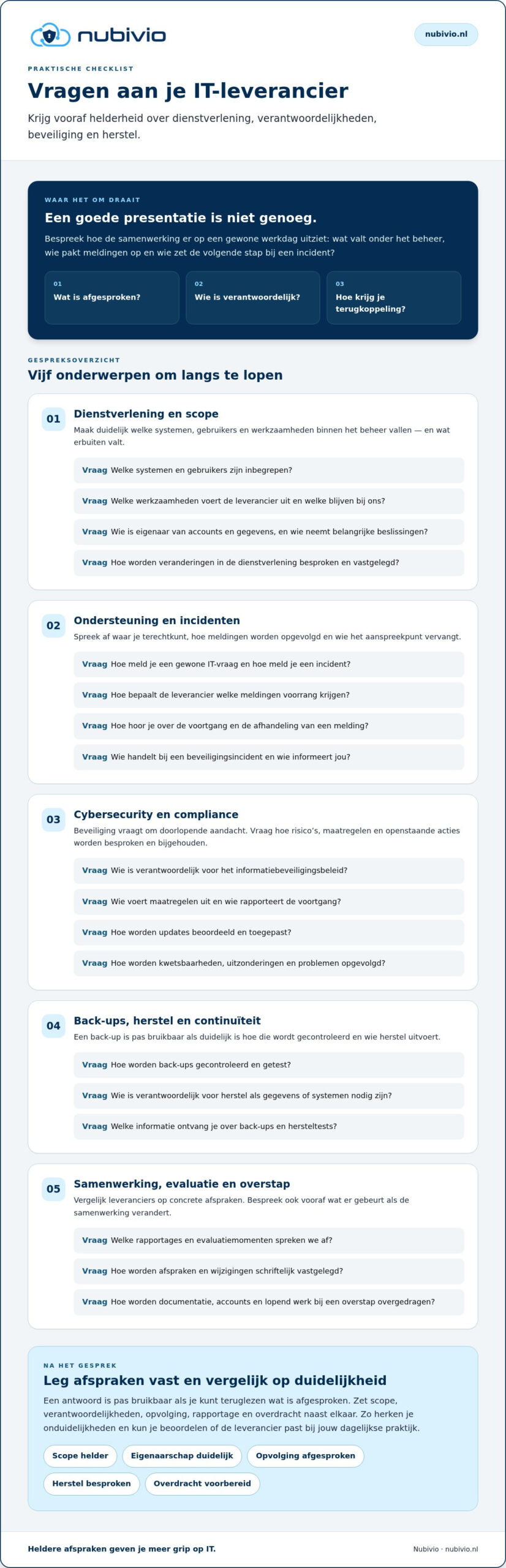 Vragen om te stellen aan een IT-leverancier: praktische checklist voor 2026